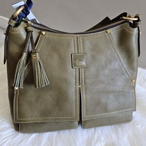 Dooney & Bourke Olive Green Leather Hobo with Tassel Detail